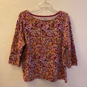 Talbots Women’s Crew Neck Tee Plus Size 2X Floral Boho 1/2 Sleeve